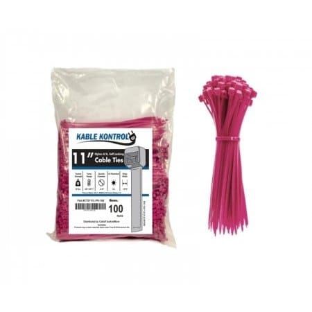 Kable Kontrol Cable Tie, 11 in L, 3-3/16 in Max Bundle Dia., Pink, Nylon 6/6, 50 lb Strength, 100 PK CT511FL-PK-100